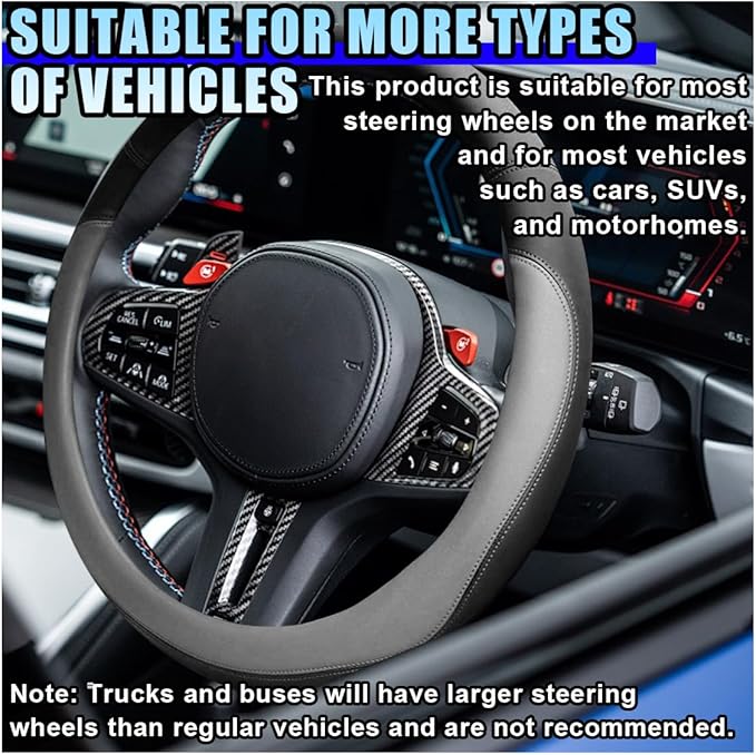 14.5"-15" Car Steering Wheel Cover, Microfiber Leather Breathable Wheel Cover, Anti-Slip Lining Steering Wheel Covers, Car Accessories Interior Decoration for Women Men (Grey)