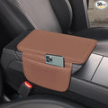 Car Armrest Cover Pad - Nappa Leather Car Center Console Cover with Breathable Holes, Non-Slip Auto Arm Rest Cushion, Universal Car Interior Accessories Fit forTesla Model Y Most Cars (Dark Brown)