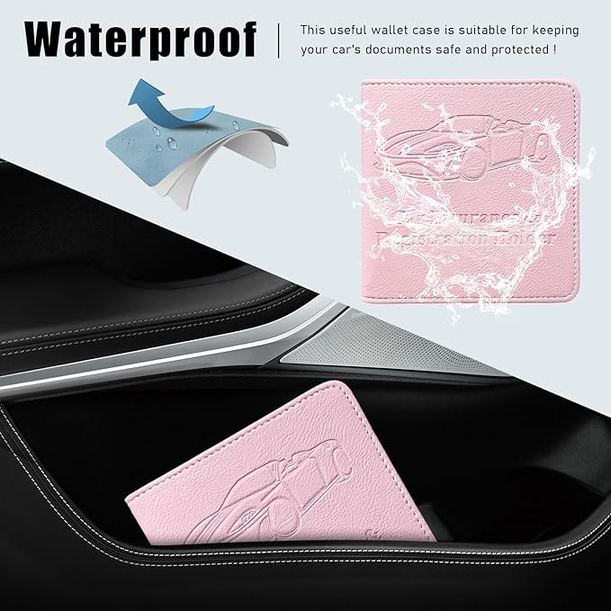 Ziciner Car Registration and Insurance Holder, Auto Card Document Glove Box Organizer with Magnetic Closure, Universal Vehicle Interior Accessories for Cars SUVs (Pink-Small)
