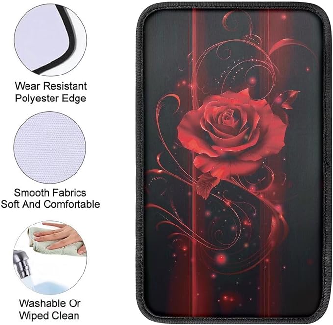 Mintutlipy 3D Red Rose Car Center Console Cover Car Storage Box Mat Car Decoration Universal 12.3×7.5 Inches Armrest Protector for Most Cars
