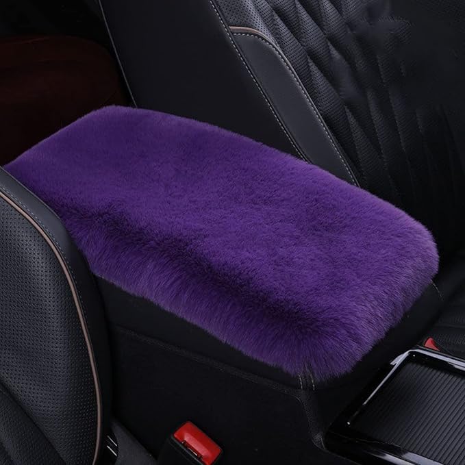 1 Set 6 Pcs Fluffy Car Steering Wheel Cover & Seat Belt Shoulder Pads & Handbrake Cover & Gear Shift Cover Set & Seat Belt Shoulder Pads Faux Wool Universal Fit Car Interior Accessories (Purple)