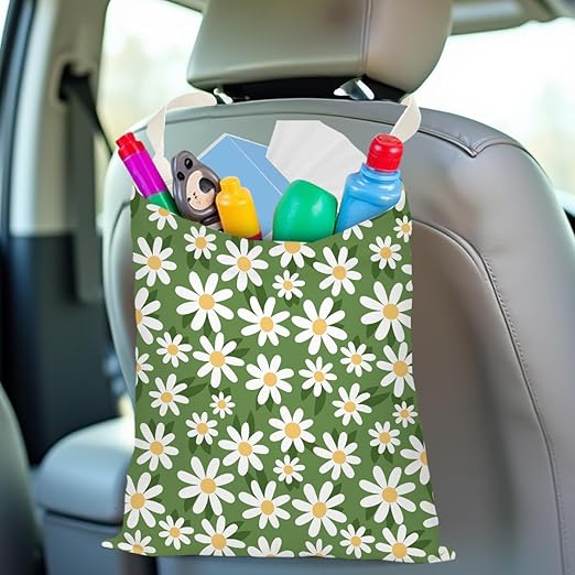 Pykfrhh Car Garbage Bag, Waterproof Car Back Seat Organizer With Hanging Trash Can for Travel, Camping and Vehicles - Flower Daisy Sunflower Rose Decor