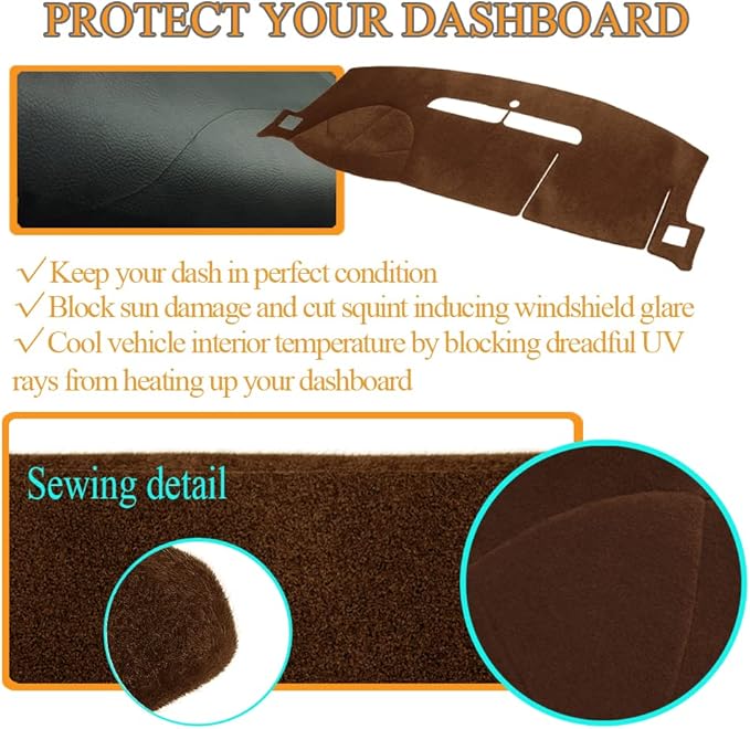 Dash Cover Mat Fit for 2007-2014 GMC Yukon,2007-2013 Chevy Chevrolet Silverado 1500 LTZ/Avalanche/Suburban,07-14 Tahoe, Dashboard Cover Carpet Pad w/o Dash Speaker (Brown)