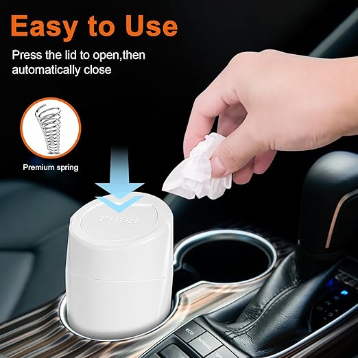 Kincown Car Trash Can, Mini Car Trash Bin with Lid, Leakproof Cup Holder Car Garbage Can with 20 Trash Bags, Vehicle Front Back Seat Organizers and Storage for Car, Home, Office, White
