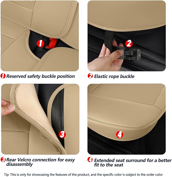 Universal Waterproof Nappa Leather Car Seat Covers - Full Set Protects & Keeps Front Rear Seats Clean - Comfortable & Fashionable Bucket Seat Protector Fits Most Cars, SUVs, Sedans -Beige