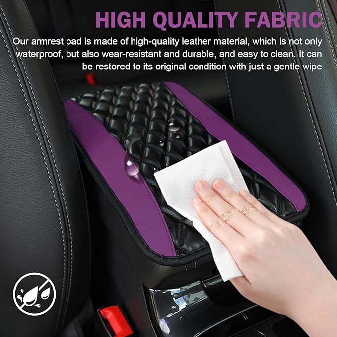 Car Center Console Cover, Leather Armrest Seat Cover Protector, Universal Waterproof Armrest Pad, Car Decoration Accessories, Fit for Most Cars, Vehicles, SUVs (Purple)