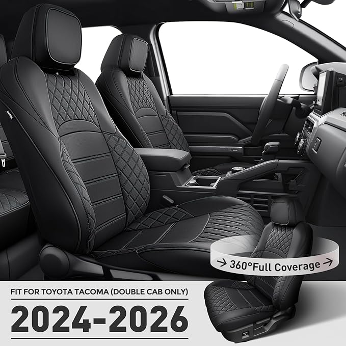 Super Cover® for Toyota Tacoma Seat Covers (Double Cab Only): 2024 2025 2026 (Gas Only) Full Leather Coverage for Tacoma 4th Pickup Truck Accessories, Full Set Waterproof Seat Protector, Black