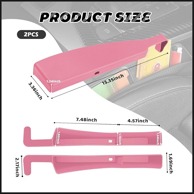 2PCS Car Seat Gap Filler Organizer with Charging Opening,Multifunctional Car Gap Filler Stop Things from Dropping,Universal Car Accessories Car Seat Storage Box (Carbon Pink)