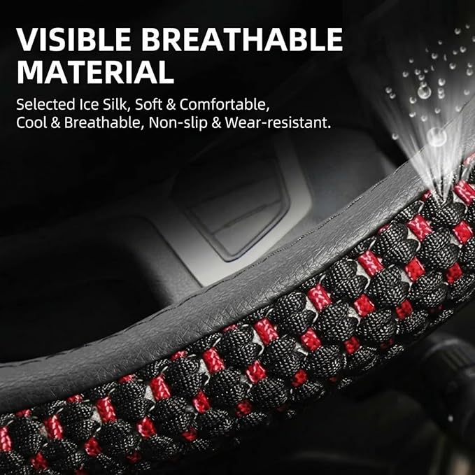 15”16”17“18“19”20 Inch Ice Silk Ventilation Multi-Style Comfy Grip Steering Wheel Cover for Truck, Bus, Big Rig Trucker,SUV， Anti-Slip Design 15-20 Inch (BlacRed, 18)