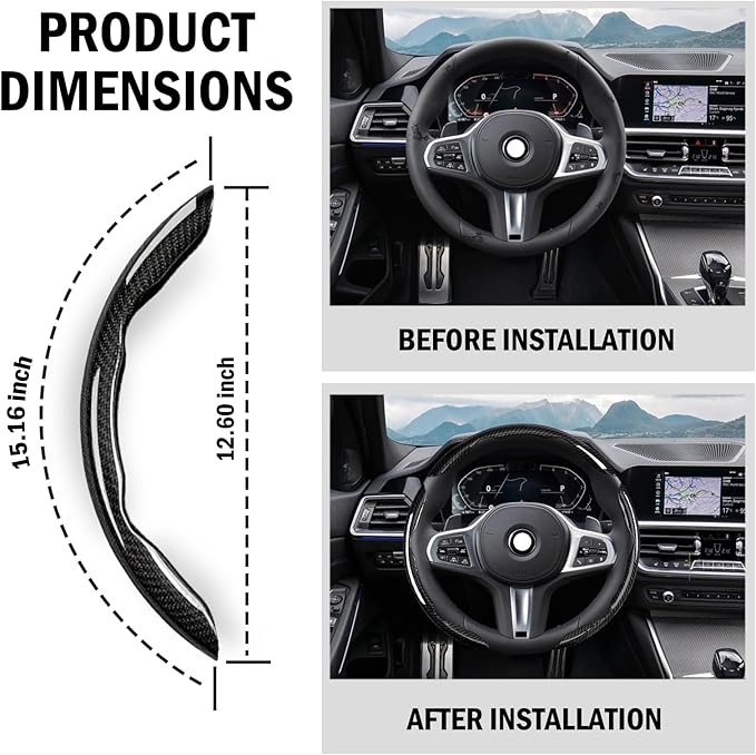 LevChall 3-Piece Carbon Fiber Steering Wheel Cover, Anti-Slip & Segmented Thin Design for Comfort Grip, Universal Fit 99% Cars SUV Truck,Black