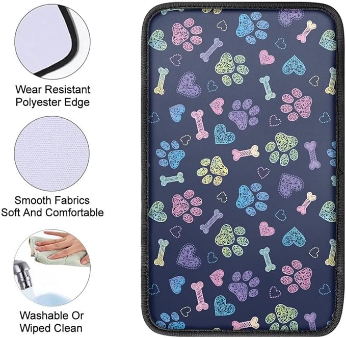 Dreaweet Cute Dog Paw Print Arm Rest Cover for Car Women Purple Center Console Cover Pad Soft Scratch-Proof Universal Armrest Cover for SUV Truck Sedan