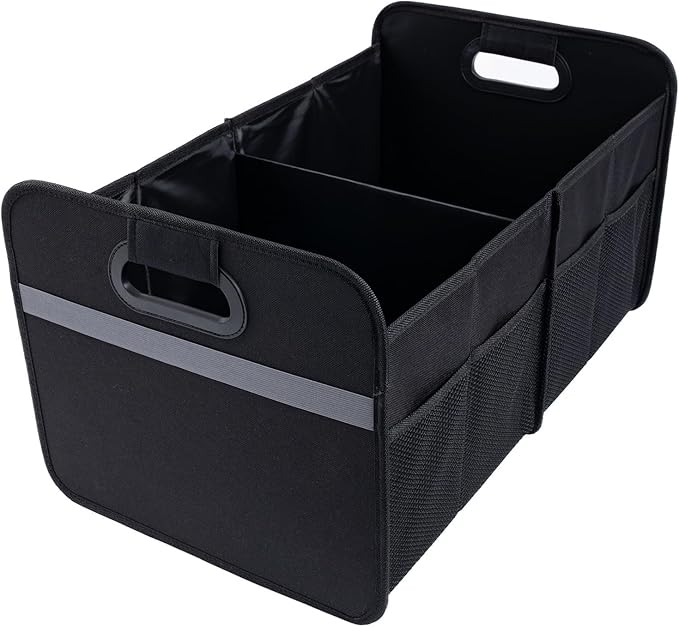 Trunk Organizer for car, Foldable Cargo storage, Black 55L, for SUV Car Truck, 600D Waterproof Oxford Polyester, 2 Compartments With Handle, Car seat storage box