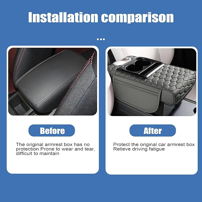 AOUTTUOA Gray Car Center Console Cover Universal Car Multifunctional Armrest Heightening Pad Microfiber Leather with Built-in Tissue Box & Cup Holder & Phone Storage Slot & Side Pockets