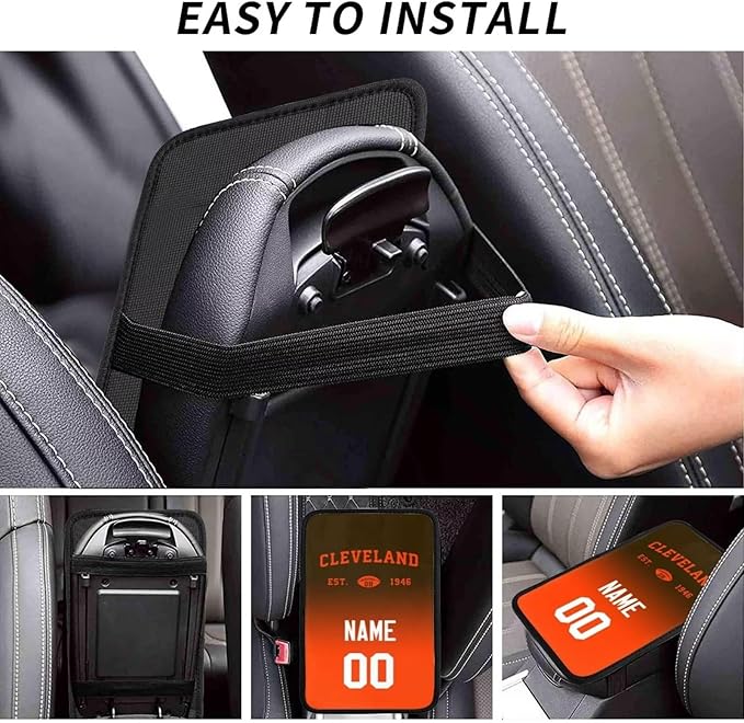 Custom Car Armrest Cover,Add Personalized Name and Number As Gifts for Loyal Football Fans,Auto Center Console Pad Car handrail Box Cushion,Fit for Most Car