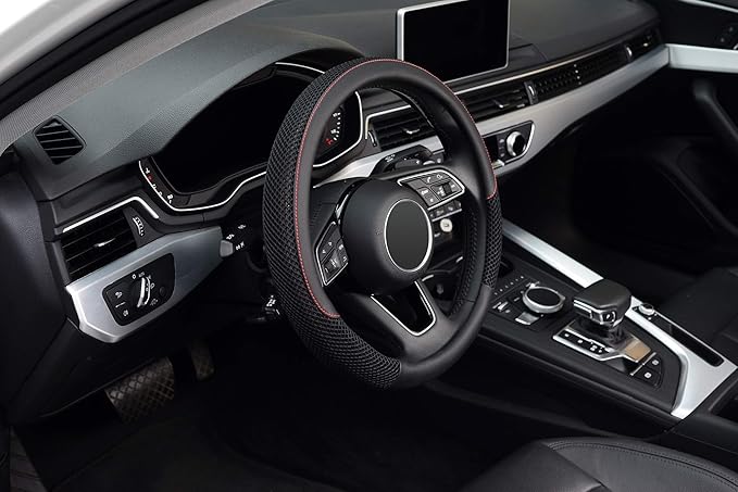 KAFEEK 16 inch Steering Wheel Cover, Black Microfiber Leather Viscose, Breathable, Compatible for F150 F250 F350 Ram 4Runner Tacoma Tundra Range Rover