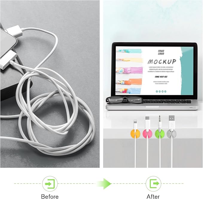 12 Pack Cable Clips, Znben Cable Holder for Desk Cord Organizer Adhesive Cord Management Charger Wire Holder Clips for Desk, Home, Office, Car, Cubicle, Nightstand Colorful