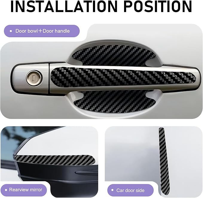 8 PCS Car Door Handle Protectors, Self-Adhesive Auto Doors Handle Cover Guard Protective Film, Scratch Car Door Handles Bowl Sticker, Universal for Most Cars, Trucks, SUVs (Carbon Fiber)