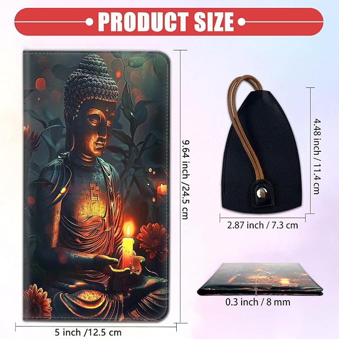 Car Registration and Insurance Card Holder for Women Men, Waterproof PU Leather Glove Box Car Organizer with Magnetic Shut, Vehicle Document Holder for Driver License,Cards, Buddha Pattern