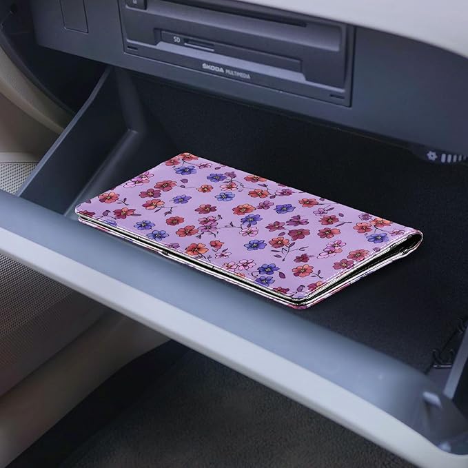 ALAZA Red Blue Flowers Floral Car Registration and Insurance Card Holder Vehicle Glove Box Car Organizer Driver License Documents Holder Waller Case Organizers