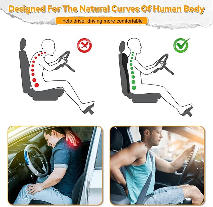 Lumbar Support Pillow for Car with Headrest, Memory Foam Integrated Lumbar Support Cushion for Neck and Back, Fits for Semi Truck Motorhome Van Pickup, Black