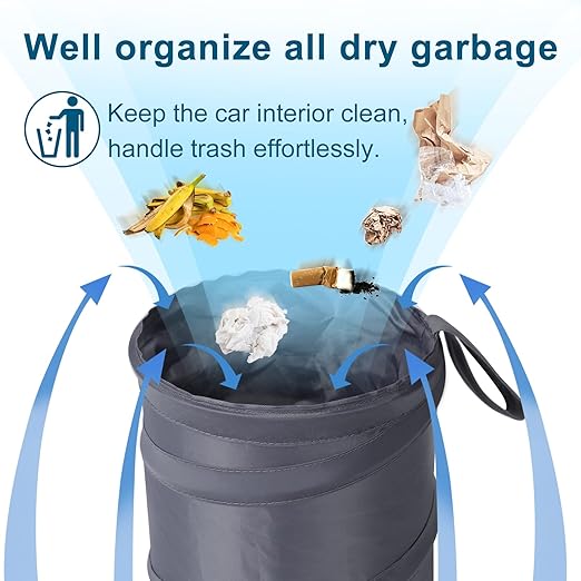Kincown Car Trash Can, 2 Packs Mini Collapsible Car Trash Bin for Front Back Seat, Pop up Car Garbage Can, Portable Car Trash Bag Hanging for Vehicle SUV Rv Truck Accessories Interior, Grey