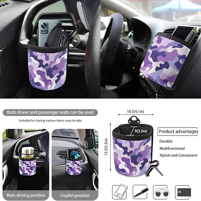 10 Pcs Car Seat Covers Full Set Interior Sets, Giraffe Flower Printed High Back Car Front Rear Seat Cover with Steering Wheel Cover Keychain Coaster Trash Can Air Vent Storage Bag
