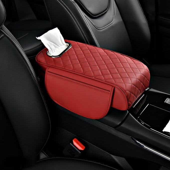 Car Armrest Covers for Infiniti QX60 2013–2025,Leather Protection Padding Center Console Cushion Storage Box Mat Pad Cover Protector,Red
