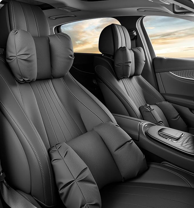Car Neck Pillow & Lumbar Support for MINI F56 2022-2024 Ergonomic Breathable Mesh Auto Seat Back Cushion Headrest,Black-Neck & Lumbar Set