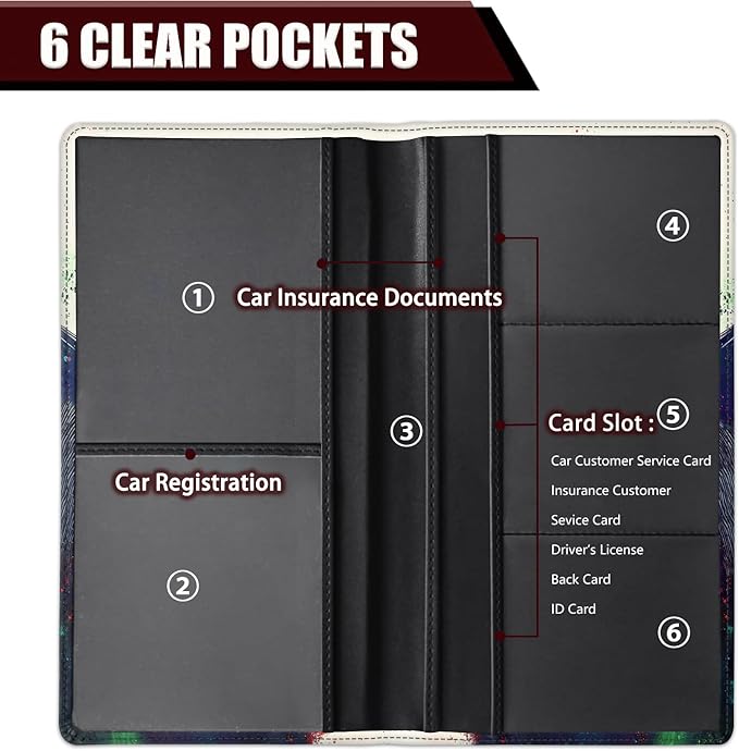 Car Document Holder with Magnetic Shut, Car Registration and Insurance Card Holder, Vehicle Glove Box Organizer Documents, Driver License, Auto Paperwork Organizer Wallet, Colorful Helmet Racing