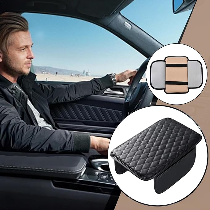Car Armrest Box Pad - Leather Armrest Booster Pads, Car Armrest Cushion | Auto Protector Driving Comfort Enhancer, Center Console Heighten Protector With Storage Pockets For Vehicles, SUVs, And Trucks