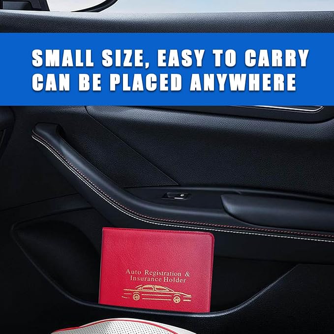 Ziciner Car Registration Insurance Holder, 2Pack Essential Auto PVC Card Document Glove Box Organizer with Velcro Closure, Universal Car Accessories for Men & Women (S-Gold/Red)