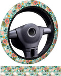 Car Steering Wheel Cover, Universal 15 Inch Neoprene Non-Slip Steering Wheel Covers, Funny Car Accessories for Women Men Fit Auto, Suvs, Truck Cute Green Floral