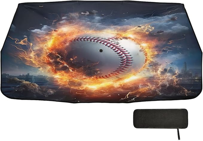 Maunzc Baseball Fire Car Windshield Sun Shade Umbrella - 360° Rotation Bendable Handle Foldable UV Block Sunshade Heat Insulation Protection for Auto, Trucks, Cars