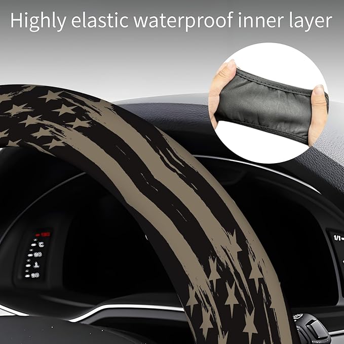 Steering Wheel Covers for Car, Truck, and SUV, Cute Non-Slip Breathable Elastic Steering Wheel, Car Accessories, Universal 15 Inch Leather Cover for Men Women American Flag Stripes