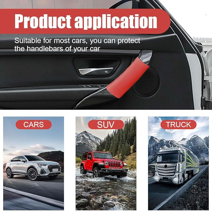 2PCS Car Grab Handle Cover, Anti-Scratch Auto Inner Front Rear Door Pull Handle Cover, PU Leather Door Grip Gloves Protector Auto Interior Decoration Accessories for Car, Truck, SUV (Red)