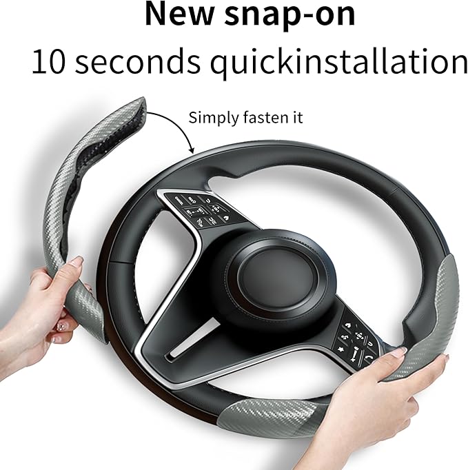 LevChall Carbon Fiber Steering Wheel Cover, 2-Piece Set Anti-Skid Comfortable Grip Segmented Butterfly Design, Easy Snap-On Installation Universal Fit 99% Cars, Gray