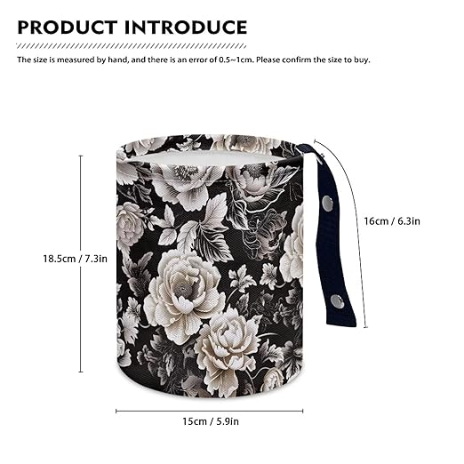 Brosoneto Car Trash Can - Black and White Flowers Printing Garbage Bin Decoration for Car Interior, Front Seat, Back Seat, Floor, Headrest - SUV, Trucks