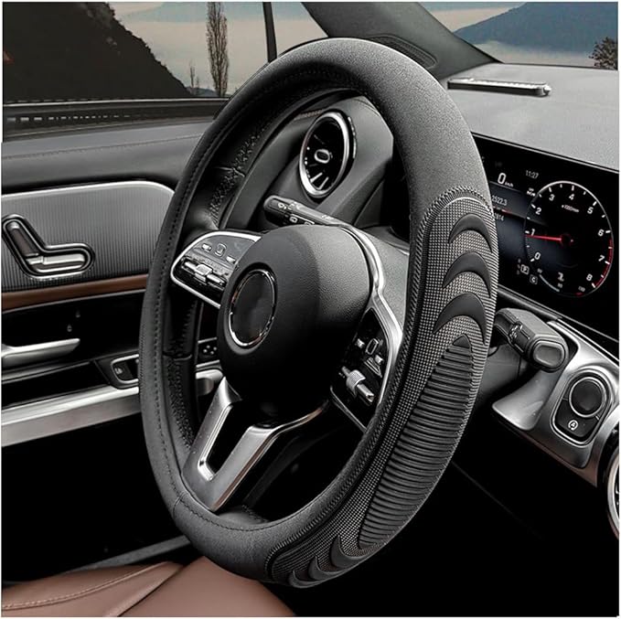HZEL Car Steering Wheel Cover, 14.5-15" Breathable Vehicle Steering Wheel Protector with Anti-Slip Lining, Comfortable Auto Interior Decoration Accessories, Universal for Truck SUV Sedan (Black)