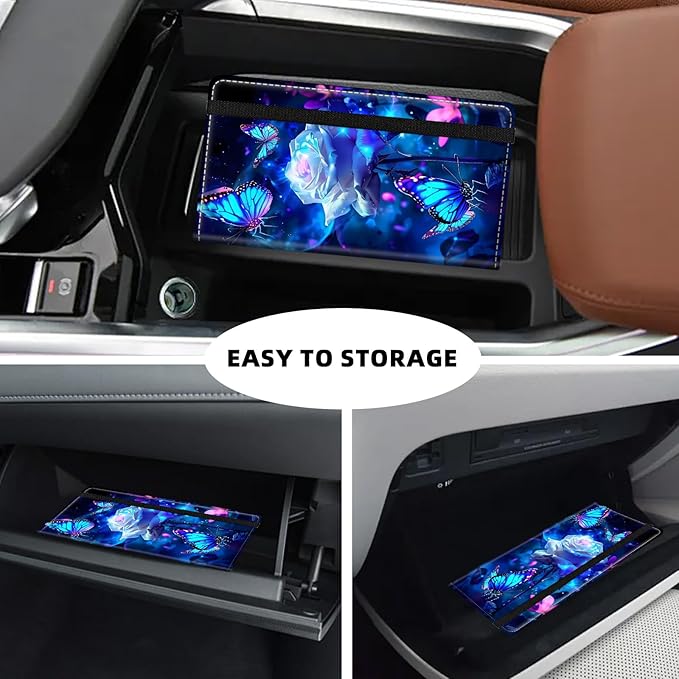 Tudguiloae Car Registration and Insurance Card Holder, Trunk Document Holder Organizer, Essential Vehicle Glove Box Organizer Leather Wallet for Driver, Purple Roses Butterflies