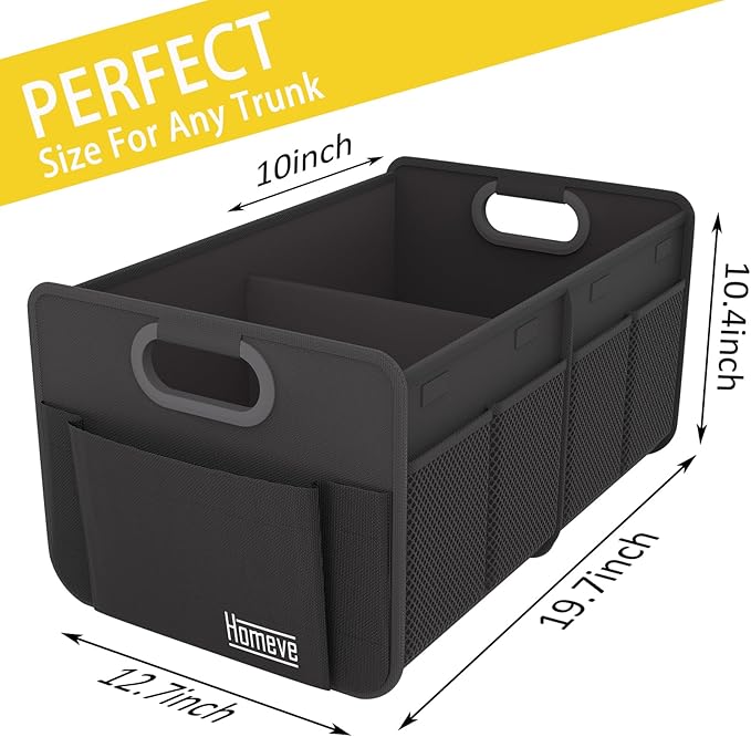 Homeve Car Trunk Organizer, Collapsible Multi-Compartment Car Organizer, Black, 2 Compart-Small