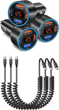 USB C Car Charger, 3 Pack 65W Multi Port Car Cigarette Lighter Adapter with 3 Pack 60W Retractable USB C Cable for iPhone 16e 16 15 Pro Max, Galaxy A16 A54 S25