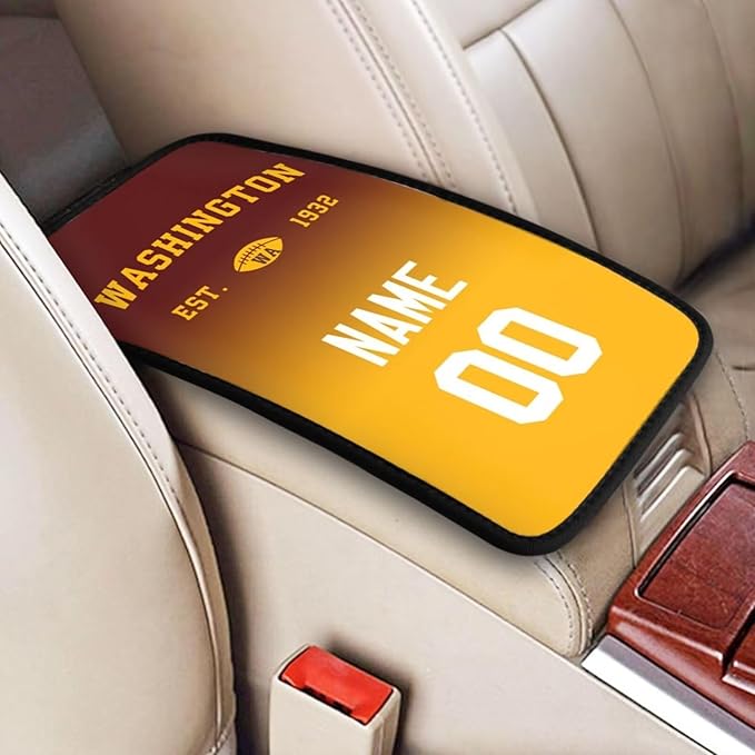 Custom Car Armrest Cover,Add Personalized Name and Number As Gifts for Loyal Football Fans,Auto Center Console Pad Car handrail Box Cushion,Fit for Most Car