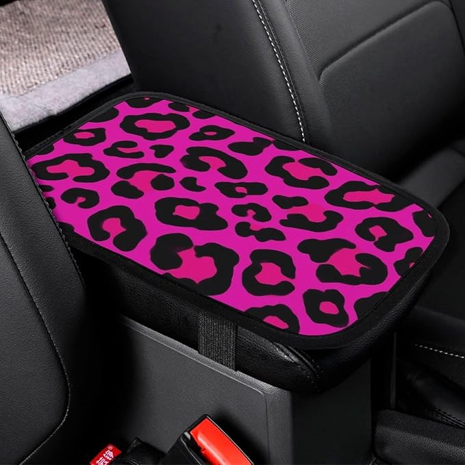 Center Console Cover for Car, Neoprene Auto Armrest Cover Pink Dots Wild Cheetah Leopard Print Armrest Pad Seat Box Cushion Car Accessories for Trucks Vehicles