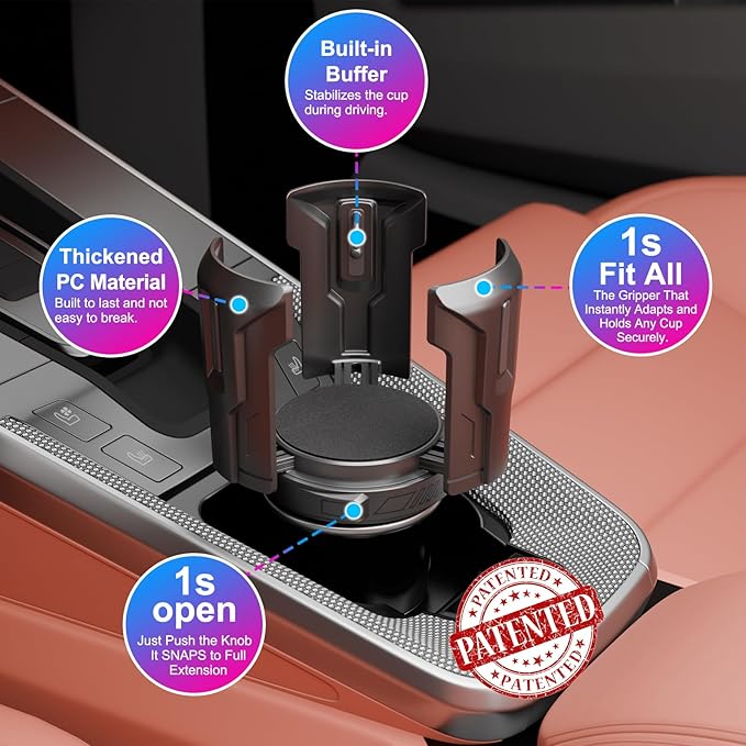 Cup Holder Expander, Cup Holder Expander for Car, Adjustable Cupholder for 2.6"- 4.8" Yeti, Hydro Flask, Nalgene, Takeya, Camelbak, Ramblers, Owala, Tumblers, Mugs, Bottles, with Car Seat Hook