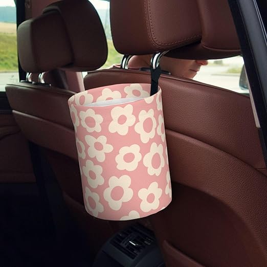 YANGDADA Vintage Groovy Flowers Car Trash Can Small Portable Car Garbage Bag for Back Front Seat RV's Camping Accessories