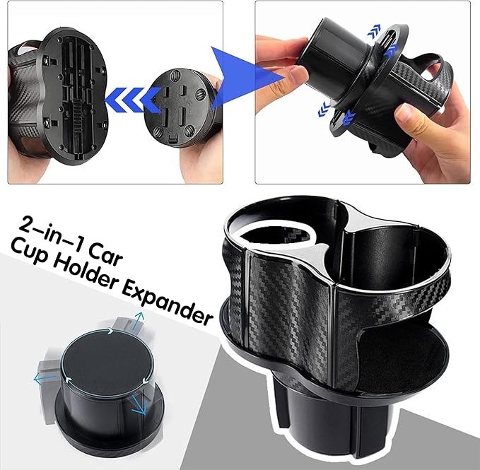 Reofrey 2-in-1 Multifunctional Car Cup Holder Expander Adapter, Universal Double Cup Holder with Adjustable Bracket, Elastic Open-Close Mouth, Fits Most Hydro Flask Bottles and Cups