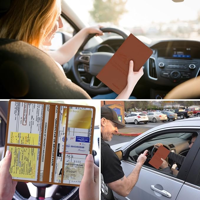 TILDOSAC Car Registration & Insurance Card Holder Leather Auto Glove Box Organizer Document Wallet with Magnetic Shut