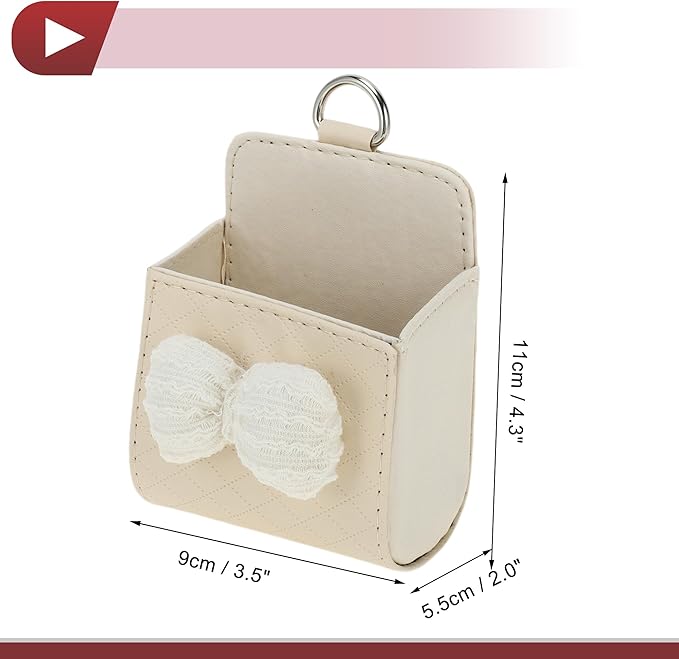 1 Pc Car Trash Can Hanging Trash Bin 3.5" Length 2.0" Width 4.3" Height Beige Faux Leather