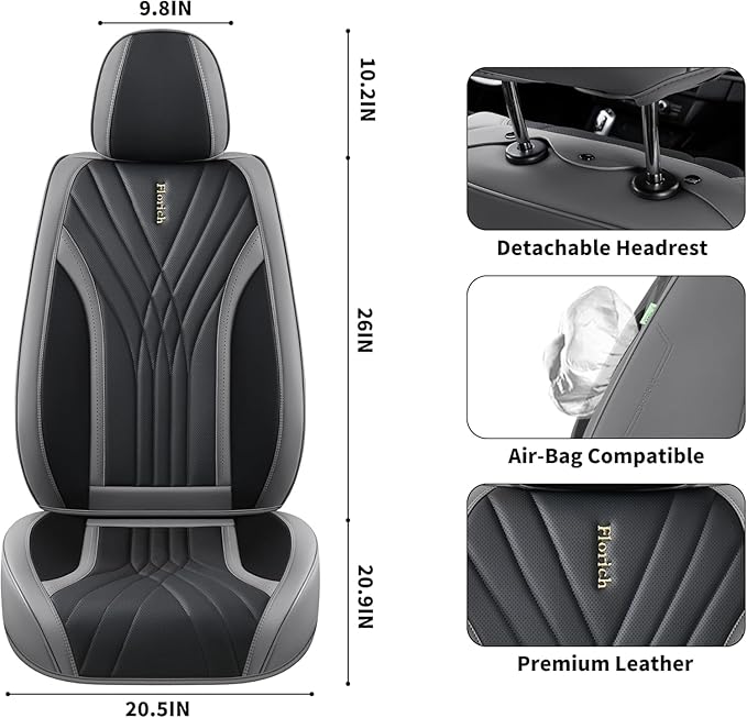 FLORICH Seat Covers, Front Leather Seat Covers, Car Seat Covers 2 PCS,Waterproof Seat Cover for Cars, Luxury Leatherette Gary Car Seat Cushion, Automotive Seat Covers for Sedan SUV Pick-up Truck