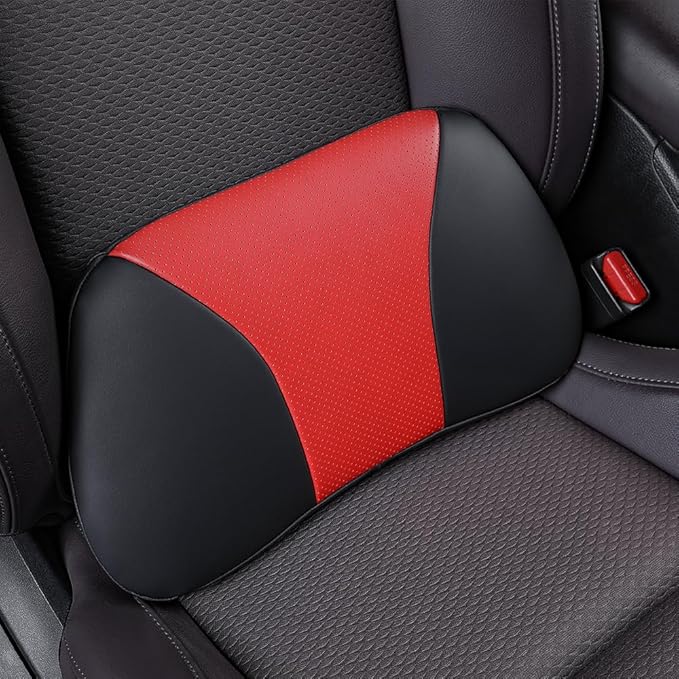 Aerovia 1p Memory Foam Lumbar Support Pillow for car Lower Back Pain Relief - Back Cushion for Driving, Chair Support for Car-Office Chair（Black&Red）